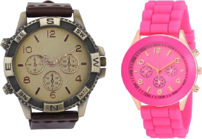 COSMIC GENEVA CHRONOGRAPH PATTERN BROWN DIRECTION MEN WATCH WITH PINK PARTY WEAR WOMEN Watch  - For Couple   Watches  (COSMIC)