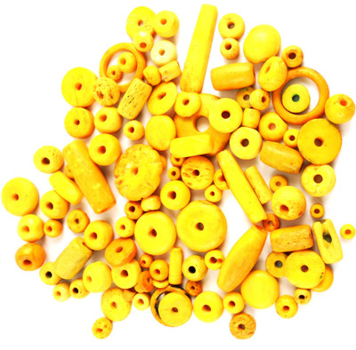 

estore yellow color 100 gm natural bone beads mixing for jewellery, art & craft making, diy kit