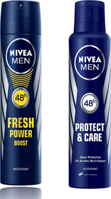 

Nivea MEN POWER BOOST DEODORANT+PROTECT & CARE Deodorant Spray - For Men(150 ml, Pack of 2)
