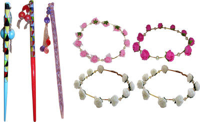 

Jiya combo of juda sticks with Floral Tiara Hair Accessory Set(Multicolor)