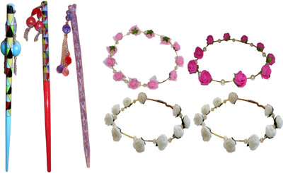 

Riya combo of juda sticks with Floral Tiara Hair Accessory Set(Multicolor)