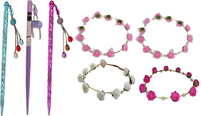 

Riya combo of juda sticks with Floral Tiara Hair Accessory Set(Multicolor)