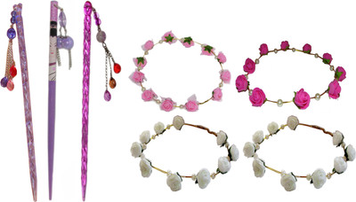 

Jiya combo of juda sticks with Floral Tiara Hair Accessory Set(Multicolor)