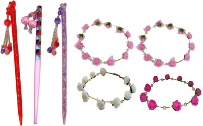 

Jiya combo of juda sticks with Floral Tiara Hair Accessory Set(Multicolor)