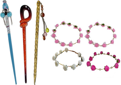 

Jiya combo of juda sticks with Floral Tiara Hair Accessory Set(Multicolor)
