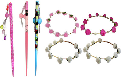 

Riya combo of juda sticks with Floral Tiara Hair Accessory Set(Multicolor)