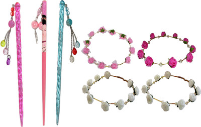 

Riya combo of juda sticks with Floral Tiara Hair Accessory Set(Multicolor)
