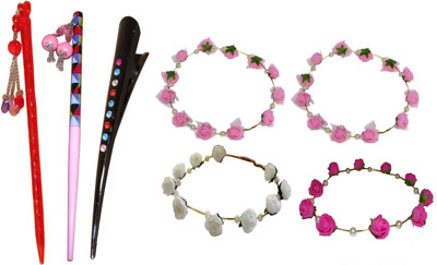 

Riya combo of juda sticks with Floral Tiara Hair Accessory Set(Multicolor)