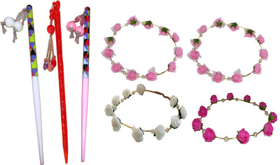 

Jiya combo of juda sticks with Floral Tiara Hair Accessory Set(Multicolor)