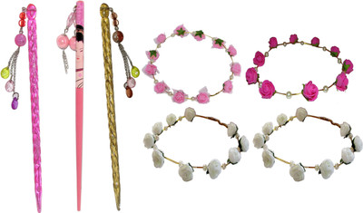 

Jiya combo of juda sticks with Floral Tiara Hair Accessory Set(Multicolor)