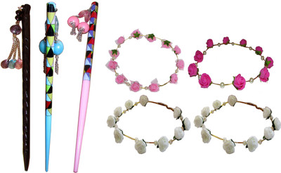 

Riya combo of juda sticks with Floral Tiara Hair Accessory Set(Multicolor)