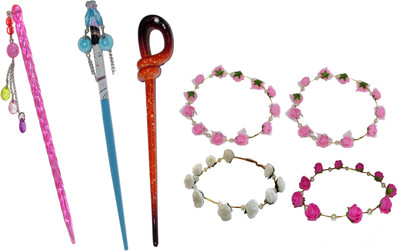 

Jiya combo of juda sticks with Floral Tiara Hair Accessory Set(Multicolor)