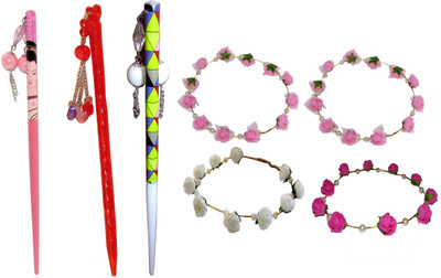 

Jiya combo of juda sticks with Floral Tiara Hair Accessory Set(Multicolor)