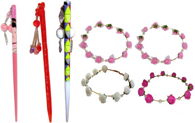 

Riya combo of juda sticks with Floral Tiara Hair Accessory Set(Multicolor)
