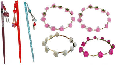 

Riya combo of juda sticks with Floral Tiara Hair Accessory Set(Multicolor)