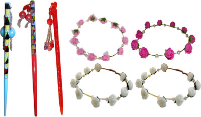 

Jiya combo of juda sticks with Floral Tiara Hair Accessory Set(Multicolor)