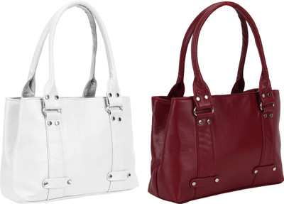 

Lady bar Shoulder Bag(White, Maroon), Maroon;white