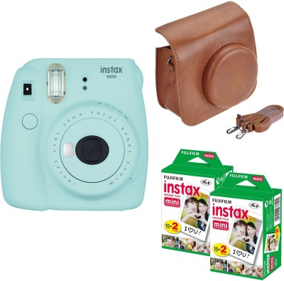 View Fujifilm Mini 9 Ice Blue with Brown Case 40 Shots Instant Camera(Blue)  Price Online