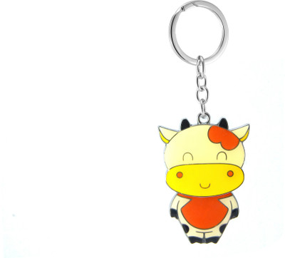 

New Sadar Bazar Happy Cow Colourful Full Metal Keychain|Yellow and Orange| Key Chain
