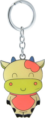 

New Sadar Bazar Happy Cow Colourful Full Metal Keychain|Green and Peach| Key Chain