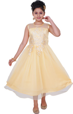 

Saarah Girls Midi/Knee Length Party Dress(Beige, Sleeveless, Cream