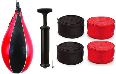 

Facto Power PURE LEATHER RED AND BLACK COLOR SPEED BALL, AIR PUMP AND PAIR OF BLACK AND RED COLOR HAND WRAPS Boxing Kit