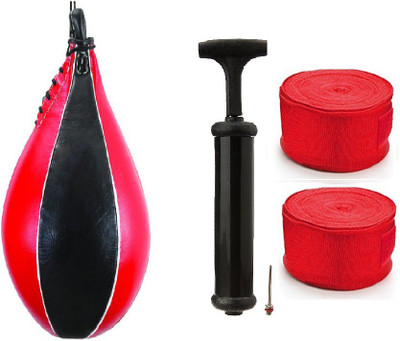 

FACTO POWER PURE LEATHER RED AND BLACK COLOR SPEED BALL, AIR PUMP AND PAIR OF RED COLOR HAND WRAPS Boxing Kit