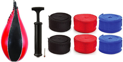 

Facto Power PURE LEATHER RED AND BLACK COLOR SPEED BALL, AIR PUMP AND PAIR OF BLACK, RED AND BLUE COLOR HAND WRAPS Boxing Kit