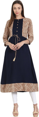 Nayo Women Printed A-line Kurta(Blue)