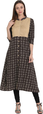Nayo Women Printed A-line Kurta(Black)