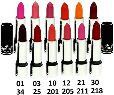 AMURA Black Beauty Lip Colour Set of 12 (01,03,10,12,21,30,34,25,201,205,211,218)(Multicolor)