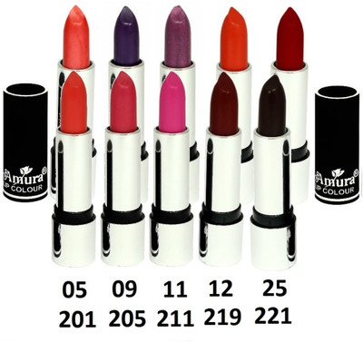 AMURA Black Beauty Lip Colour Set of 10 (05,09,11,12,25,201,205,211,219,221)(Multicolor)