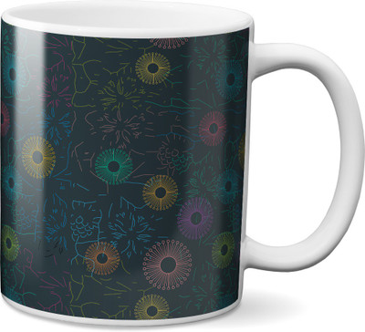 

VOGALLY Abstract Doodle Flowers Ceramic Mug(325 ml), Multicolor