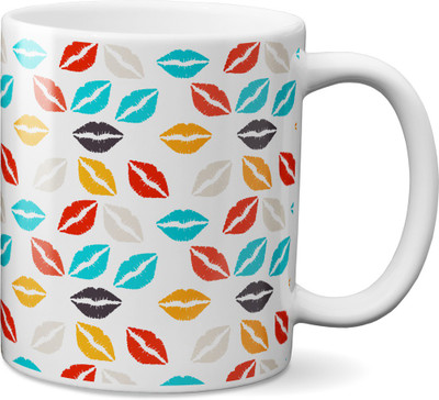 

VOGALLY Colorful Kisses Lips Pattern Ceramic Mug(325 ml), Multicolor