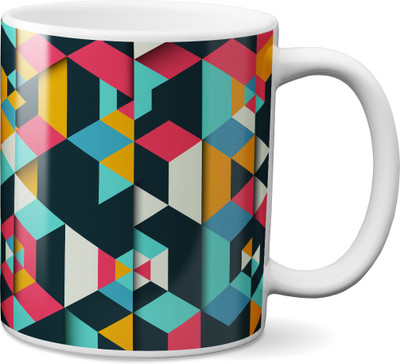 

VOGALLY Colorful Polygon Ceramic Mug(325 ml), Multicolor