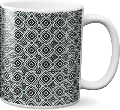 

VOGALLY Black And White Rounded Rectangle Retro Tiles Ceramic Mug(325 ml), Multicolor