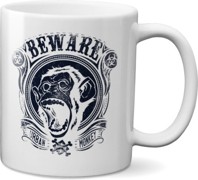 

VOGALLY Beware Urban Monkey Ceramic Mug(325 ml), Multicolor