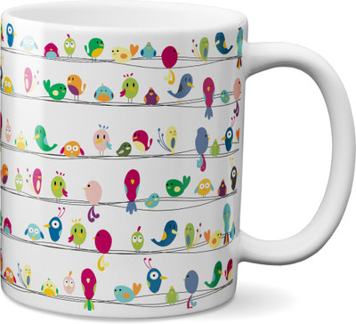 

VOGALLY Colorful Chirping Birds Ceramic Mug(325 ml), Multicolor