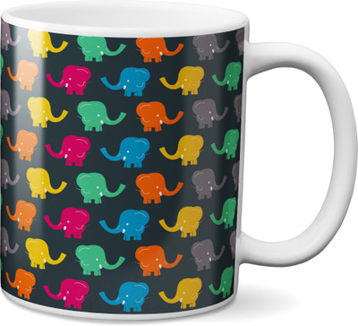 

VOGALLY Colorful Cartoon Elephants Ceramic Mug(325 ml), Multicolor