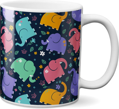 

VOGALLY Colorful Elephant With Blue Background Ceramic Mug(325 ml), Multicolor