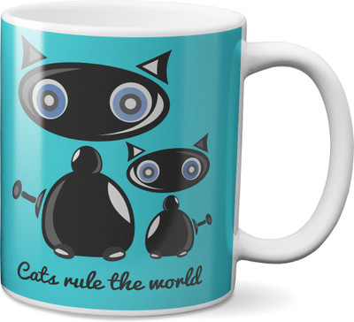 

VOGALLY Cats Rule The World Ceramic Mug(325 ml), Multicolor