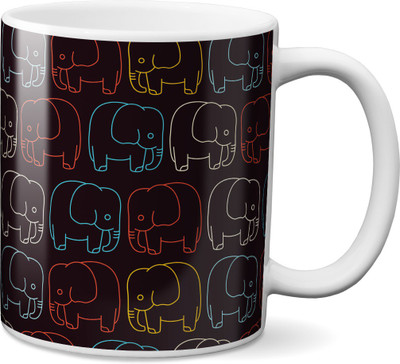 

VOGALLY Cute Elephants Illustration Ceramic Mug(325 ml), Multicolor