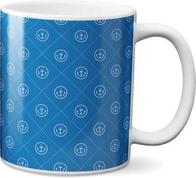 

VOGALLY Blue Anchor Dotted Square Seamless Ceramic Mug(325 ml), Multicolor