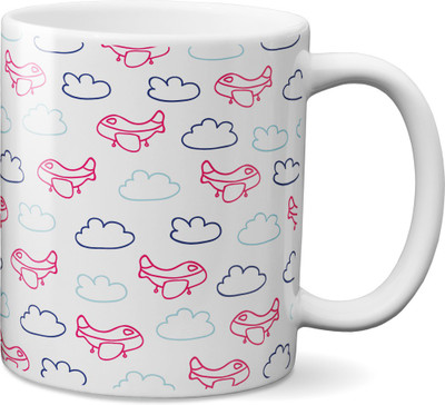 

VOGALLY Aeroplane And Cloud Pattern Ceramic Mug(325 ml), Multicolor