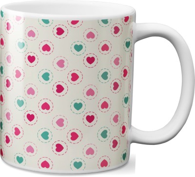 

VOGALLY Dotted Circle With Hearts Ceramic Mug(325 ml), Multicolor