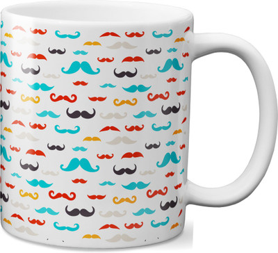 

VOGALLY Funny Girly Colourful Moustaches Ceramic Mug(325 ml), Multicolor