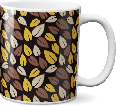 

VOGALLY Brown With Yellow Leaf Ceramic Mug(325 ml), Multicolor