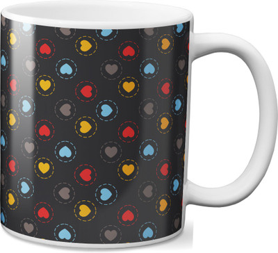 

VOGALLY Dotted Circle With Colorful Hearts Ceramic Mug(325 ml), Multicolor