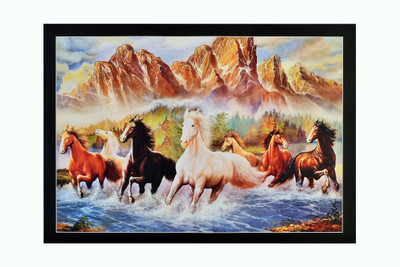 

Sparkle Print Of Vastu 7 Horses Painting Without Frame Fine Art Print(20 inch X 28 inch, Rolled)