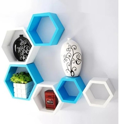 

Onlineshoppee Hexagonal MDF Wall Shelf(Number of Shelves - 6, Blue, White)